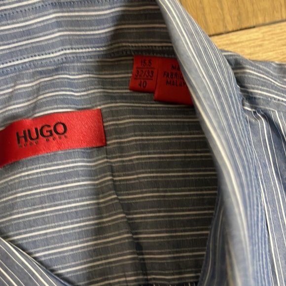 hugo boss red label grey blue striped shirt button down size 15.5 32/33 small - Picture 6 of 7